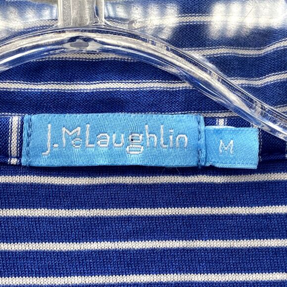 J. McLaughlin Polo Shirt Mens Medium Blue Striped Golf Preppy Tennis core Sports - Picture 4 of 9